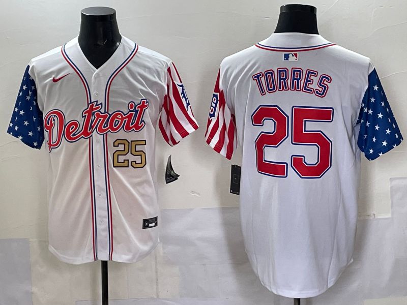 Men Detroit Tigers 25 Torres White National Flags 2025 Nike MLB Jersey style 1